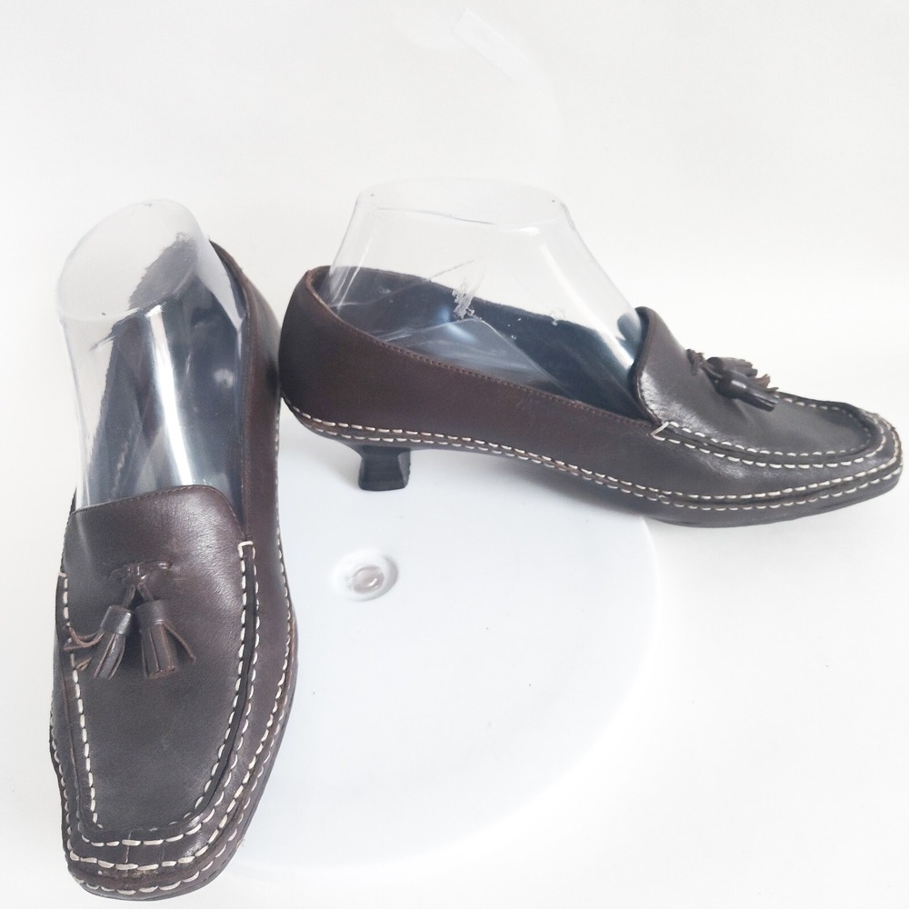 Vintage Aerosoles Penny Loafers 6.5 Kitten Heels Pumps Square Toe Leather Oxford